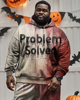 Halloween Blood Problem Monogram Print Hoodie Big Men's Two-piece Set